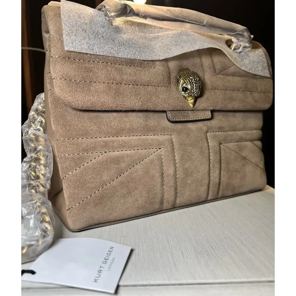 Kurt Geiger London Kensington Union Jack Back in Taupe CamelToned Soft Suede New